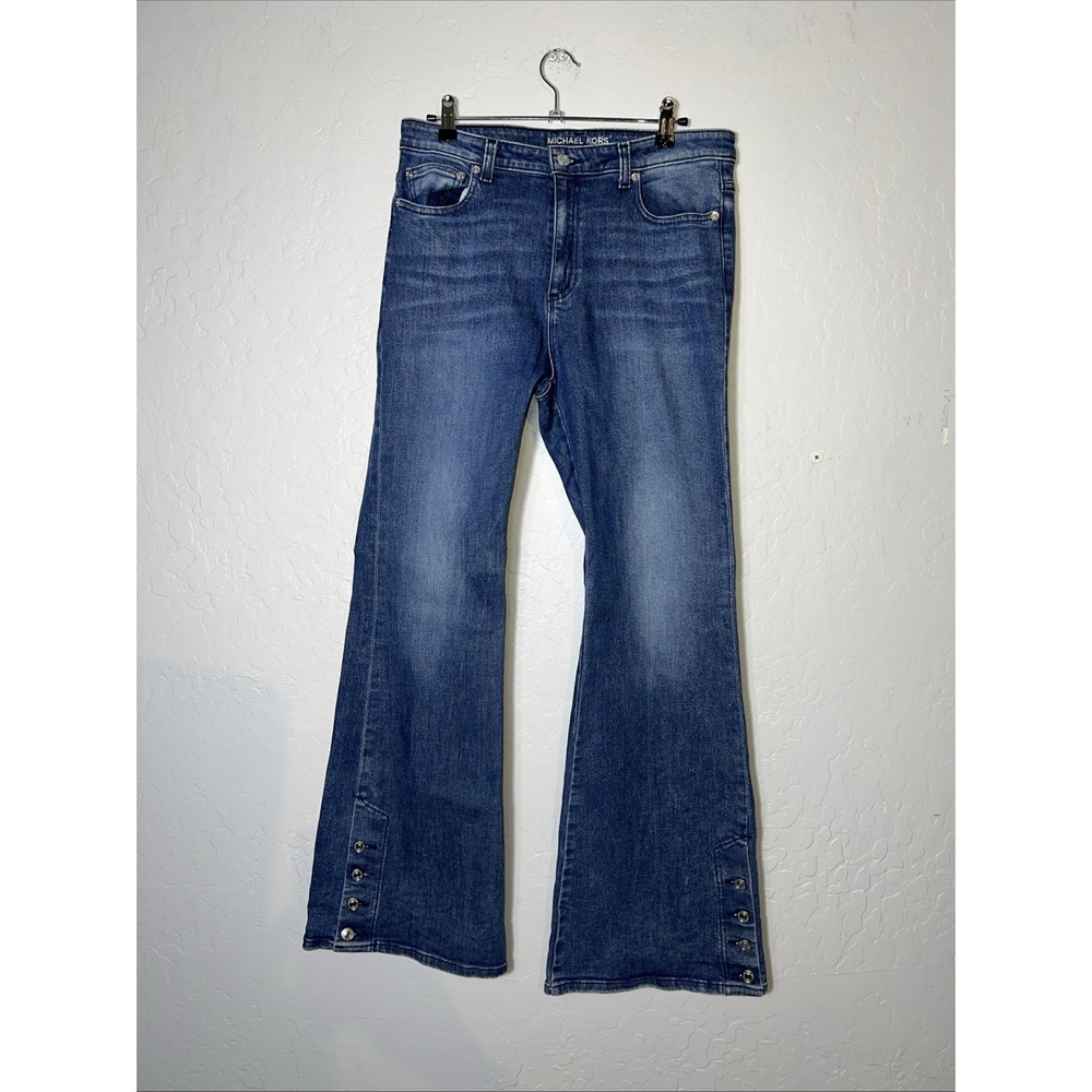 Michael Kors Selma Women's Bootcut Flare Jeans Blue Button Accent Size 10